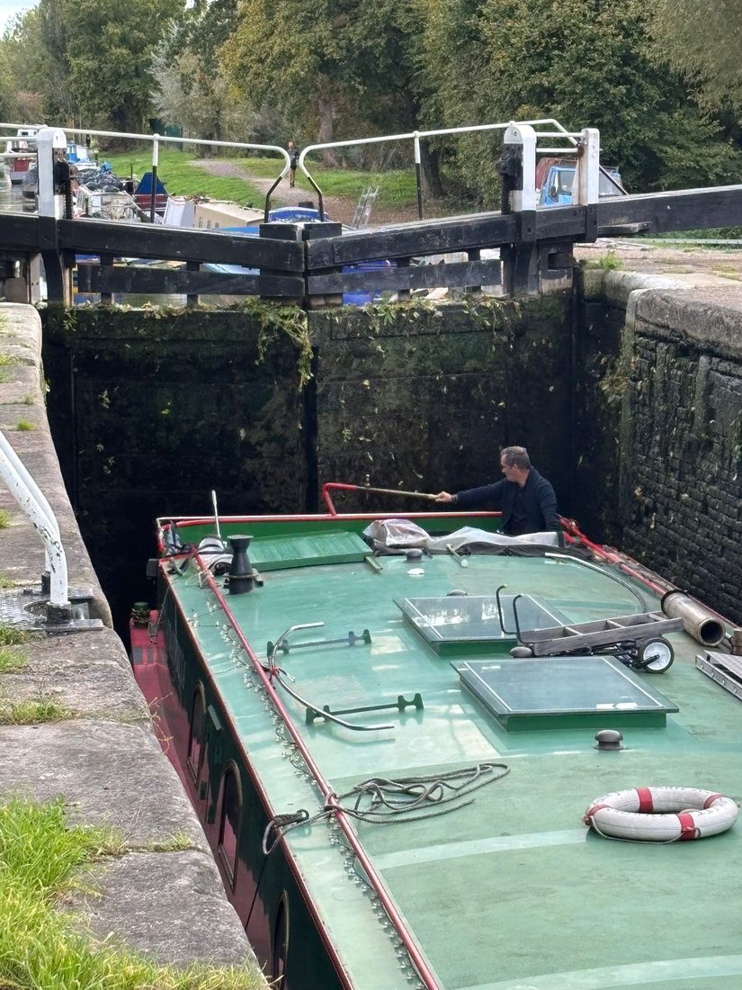 Looking down into a lock chamber as the boat works through